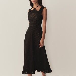 NWT Doen Frieda Cotton Eyelet Ruffle Lace Halter A Line Midi Maxi Dress Black